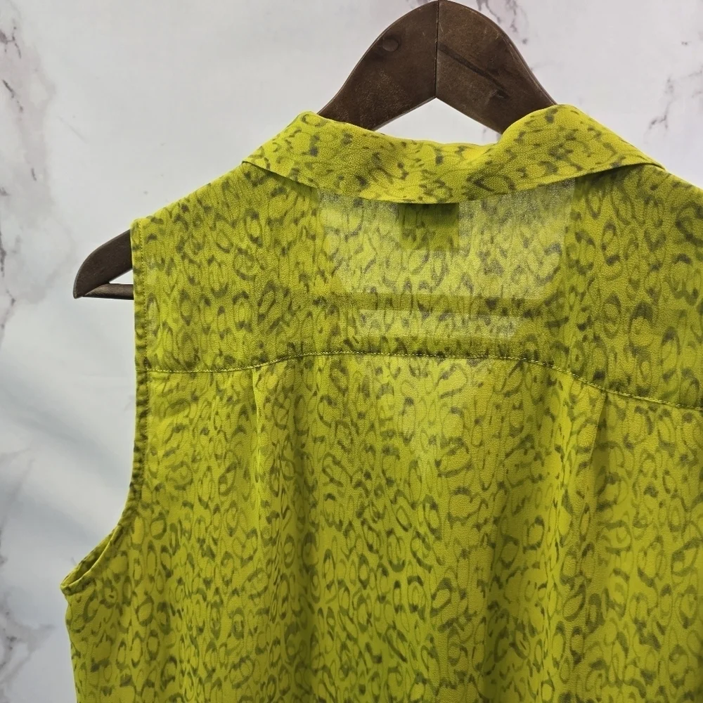 CAbi Shirt Womens Large Chartreuse Yellow Neon Tank Blouse Reign Ruffle 3071